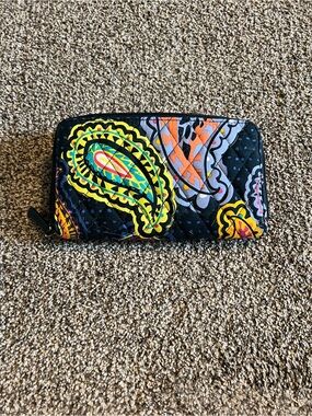 Vera Bradley Black Wallet with Yellow, Orange, Teal, Pink Paisley